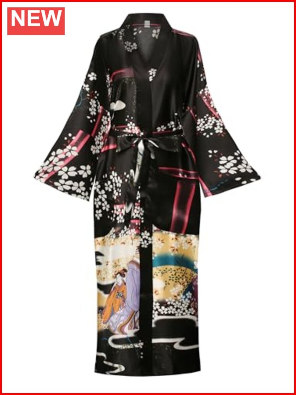 Plus Size Satin Kimono Robe Long Floral Bathrobe Sleepwear Cover Up